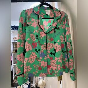 MISA Los Angeles | Long Sleeve Silk Green Floral Top